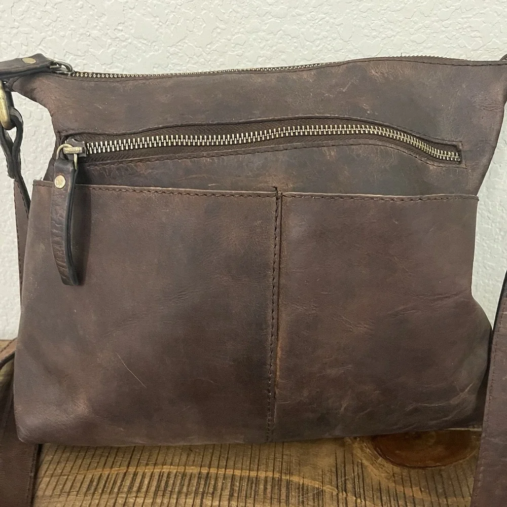 Handmade Crossbody Purse 100% Full Grain Brown Leather Rustic - Picture 2 of 12
